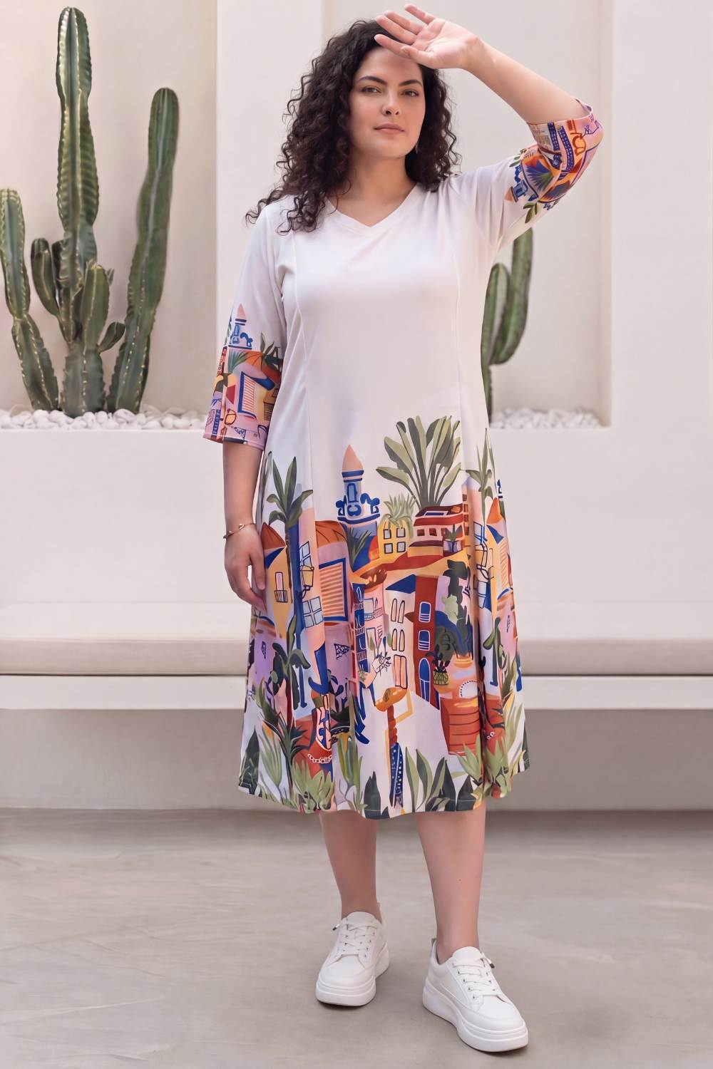 Plus Size Urban Art Print A-Line Dress