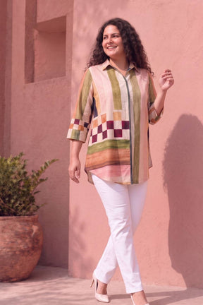 Plus Size Abstract check Print Top