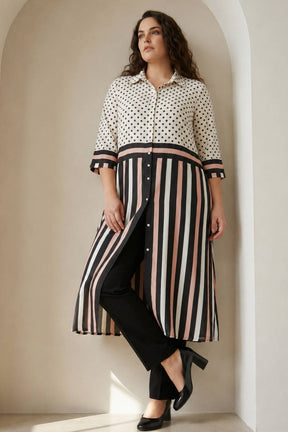 Black Luxe Polka Stripes Kurta Cum Shrug