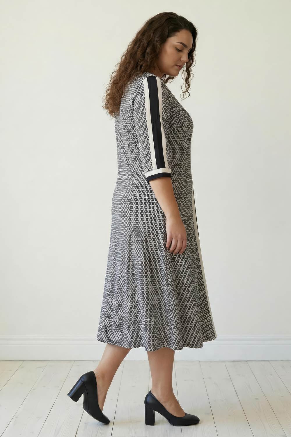 Plus Size Black Geometric Print A line Dress