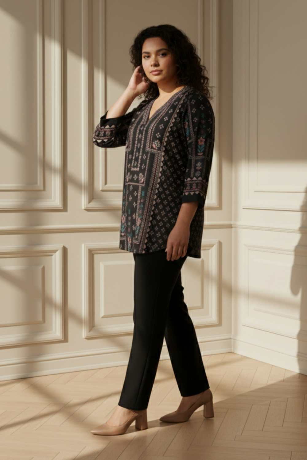 Plus Size Black Ethnic SnugWeave™ Winter Top for Women