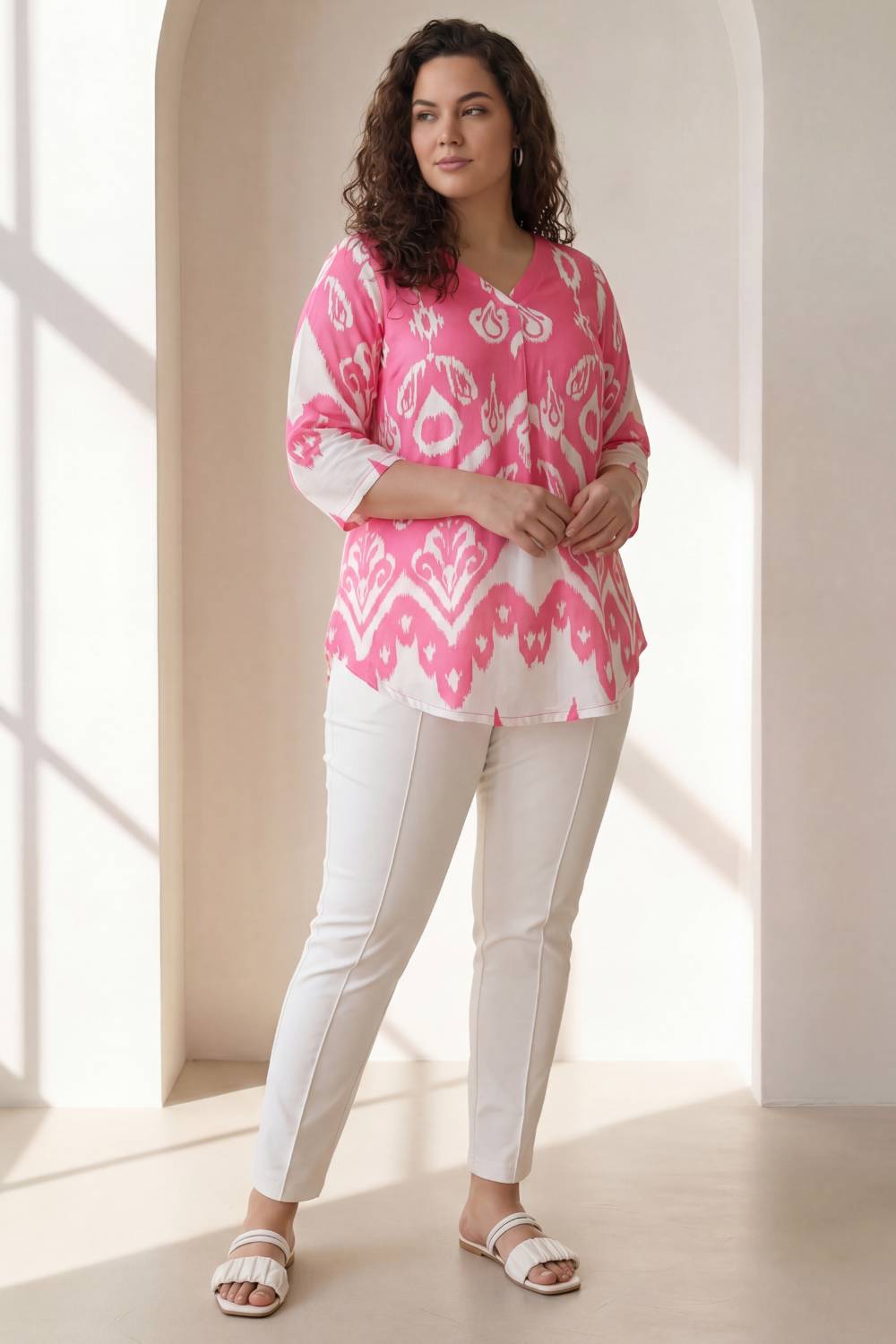 Plus Size Plus Size Pink White Top