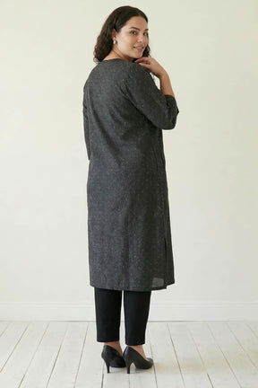 Plus Size Ash Black Denim Cotton V Neck Kurta