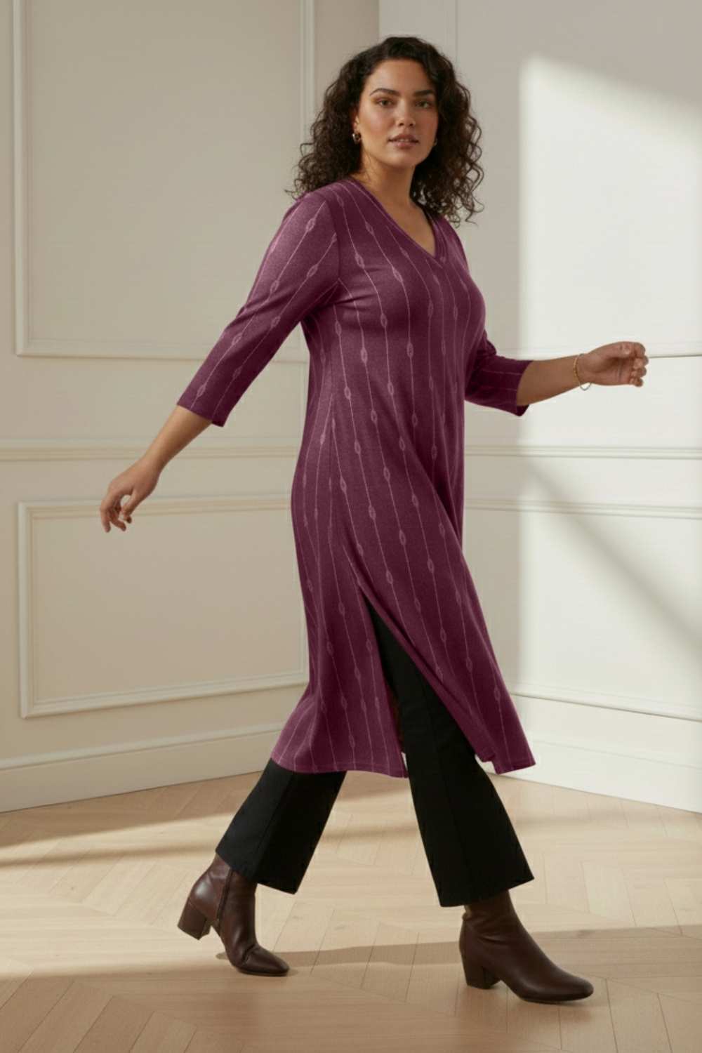 Plus Size Deep Red SnugWeave™ V Neck Kurta for Women