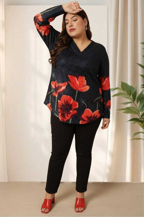 Plus Size Black Floral Borders SnugWeave™ Winter Top