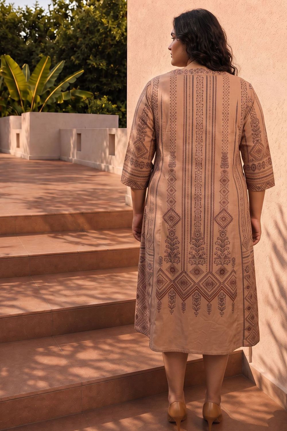 Plus Size Ethnic Printed A-Line Midi Dress