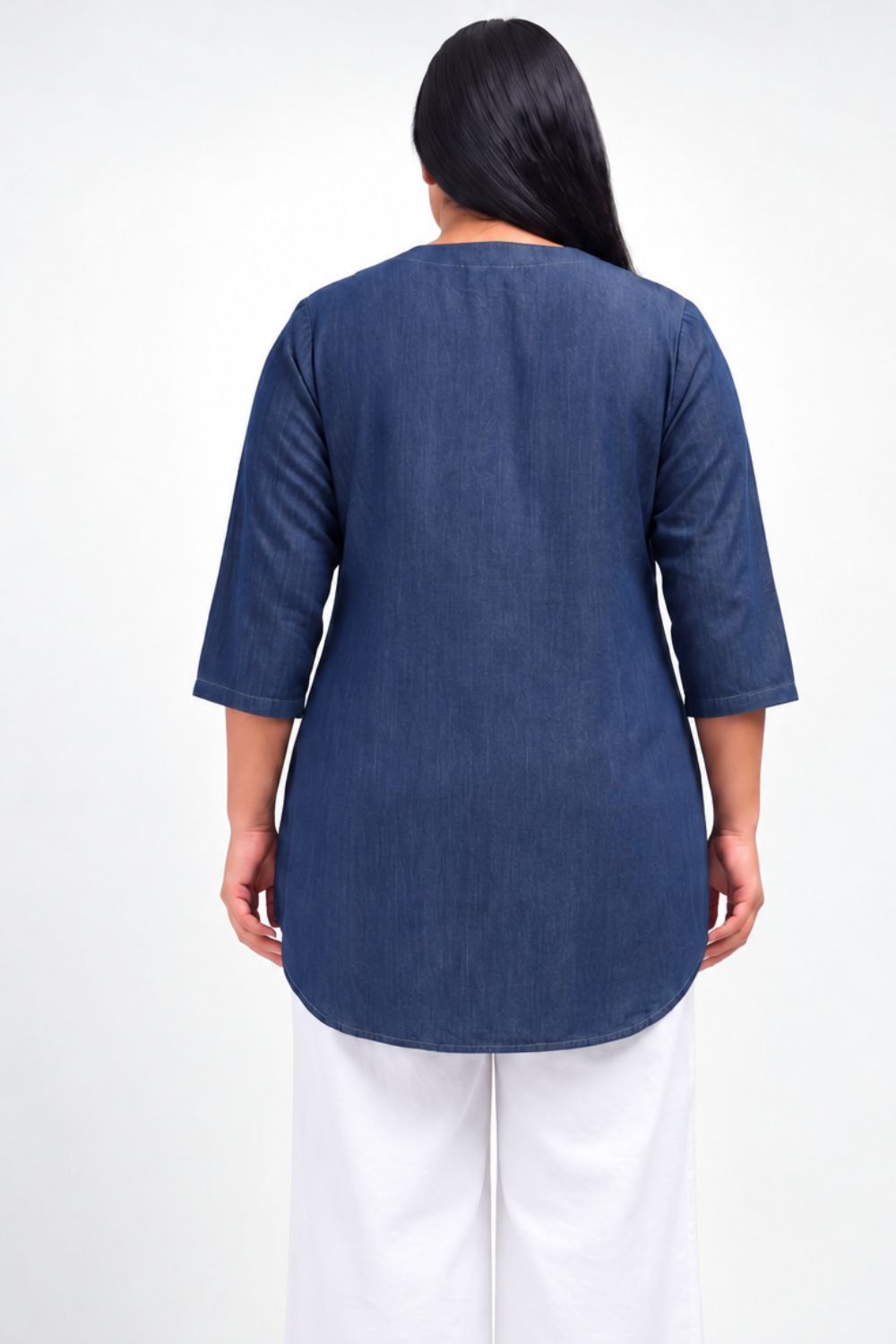 Plus Size Denim Cotton V-Neck Top