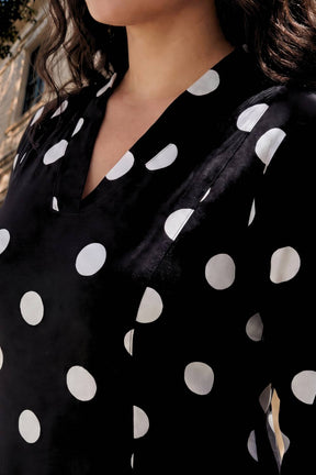 Plus Size Black Polka Print Rayon Midi Dress