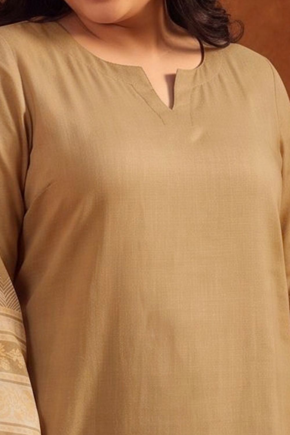 Plus Size Beige Elegance Printed Straight Georgette Kurta for Women