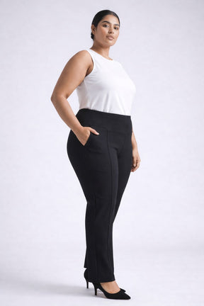 Plus Size Black Tummy Shaper Straight Fit Pants