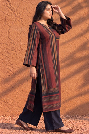 Plus Size Maroon Multistripe SnugWeave™  Kurta