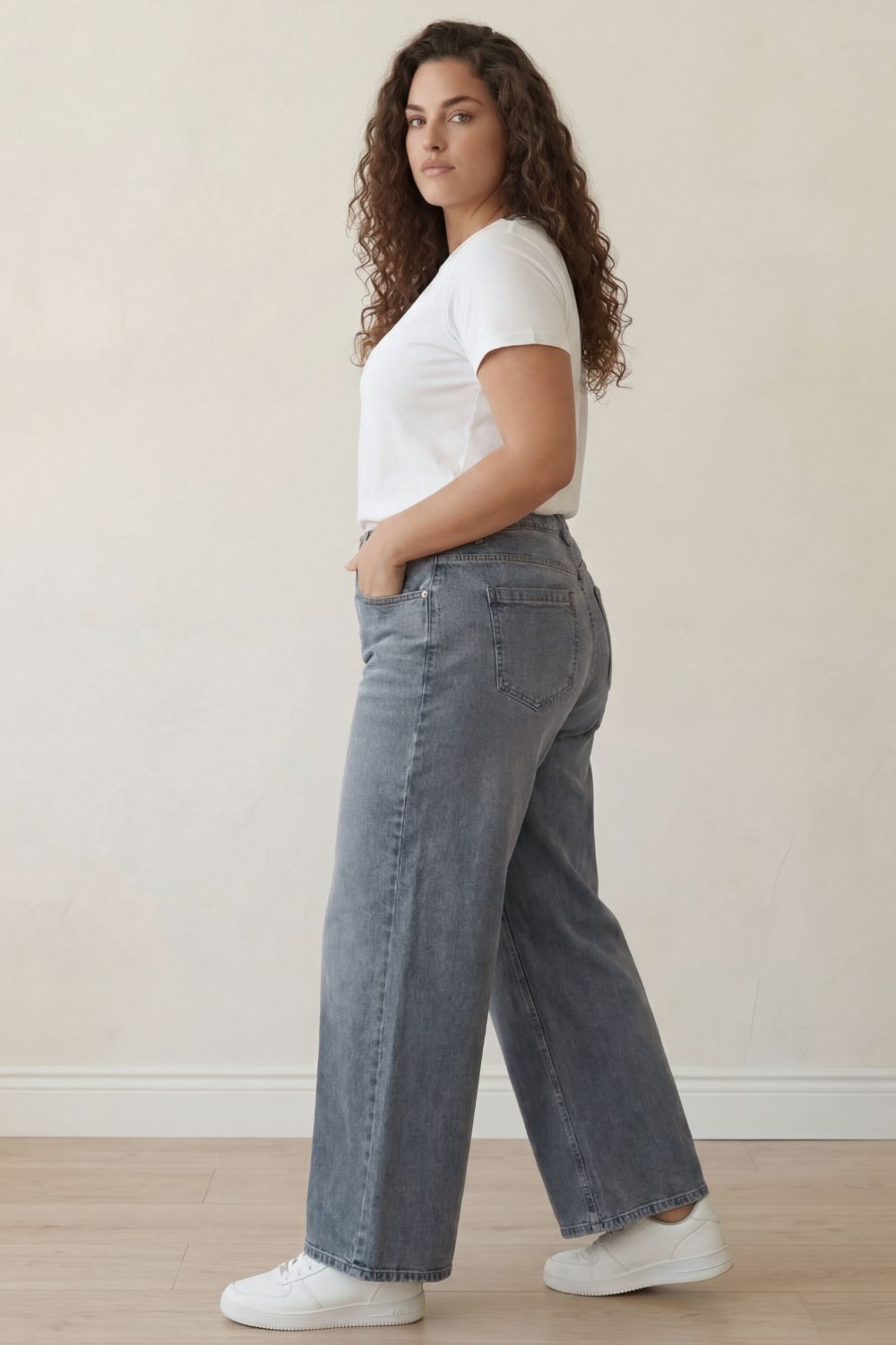 Plus Size Wide Leg Frosted Indigo Jeans