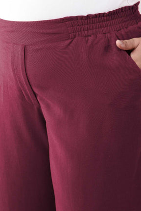 Plus Size Wine Cotton Linen Shirt Coord Set