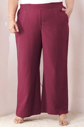 Plus Size Wine Cotton Linen Shirt Coord Set