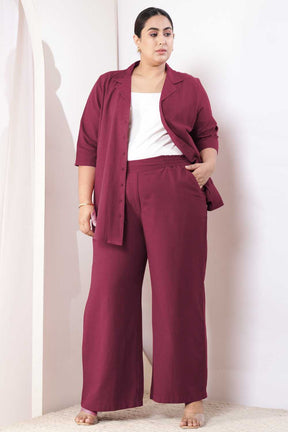 Plus Size Wine Cotton Linen High Waist Pants