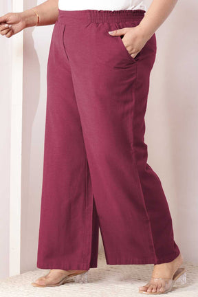 Plus Size Wine Cotton Linen High Waist Pants