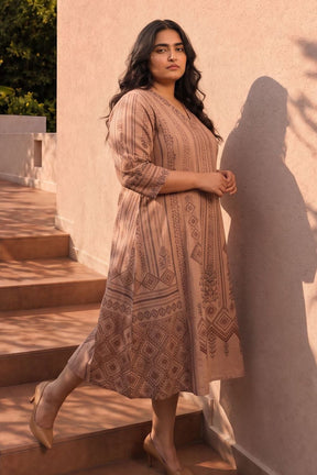 Plus Size Ethnic Printed A-Line Midi Dress