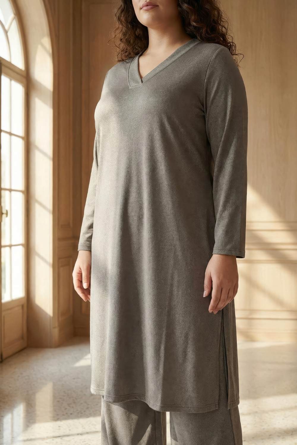 Plus Size Olive Green SnugWeave™ Winter Kurta Coord Set for Women