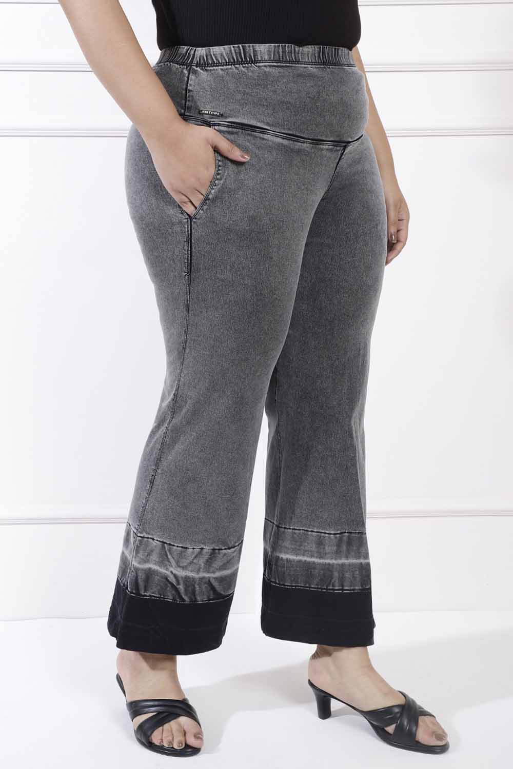 Plus Size Ash Black Designer Flare Jeans