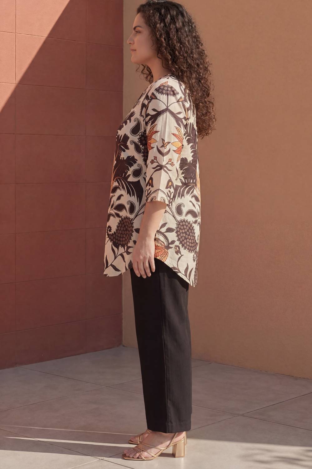 Plus Size Plus Size Off White Placement Printed Centre Pleat Top