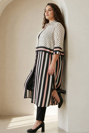 Black Luxe Polka Stripes Kurta Cum Shrug