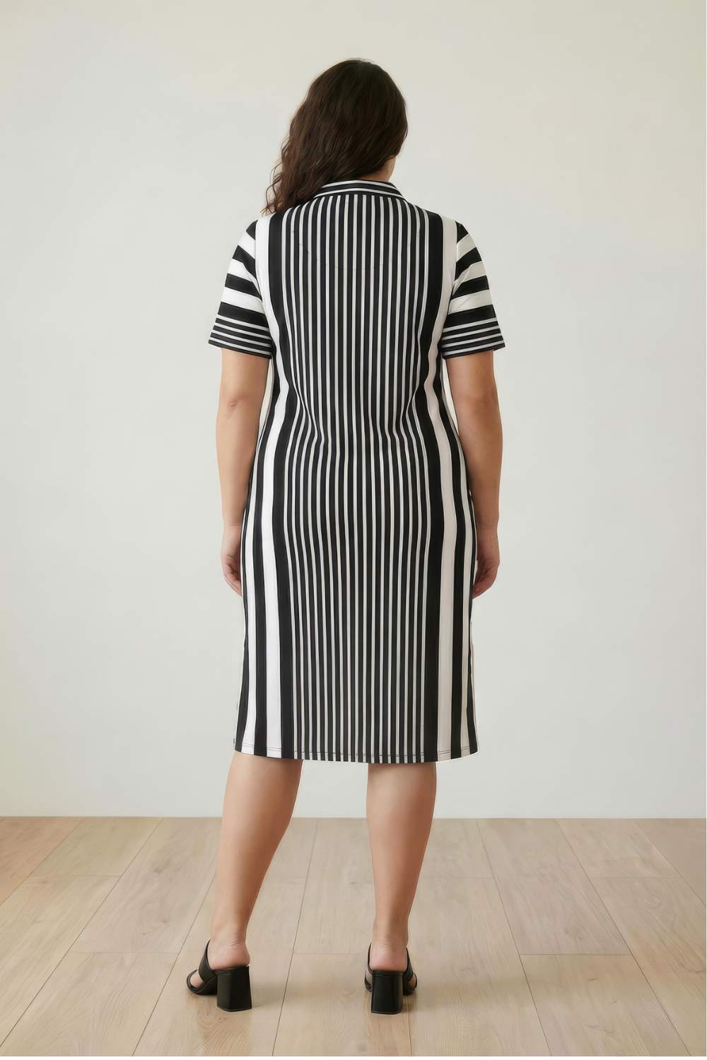 Black White Stripe Printed Polo Dress