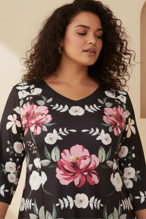 Black Bright Floral Printed Dress