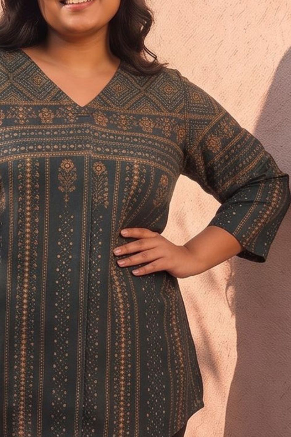 Buy Plus Size Charcoal Green Printed Top