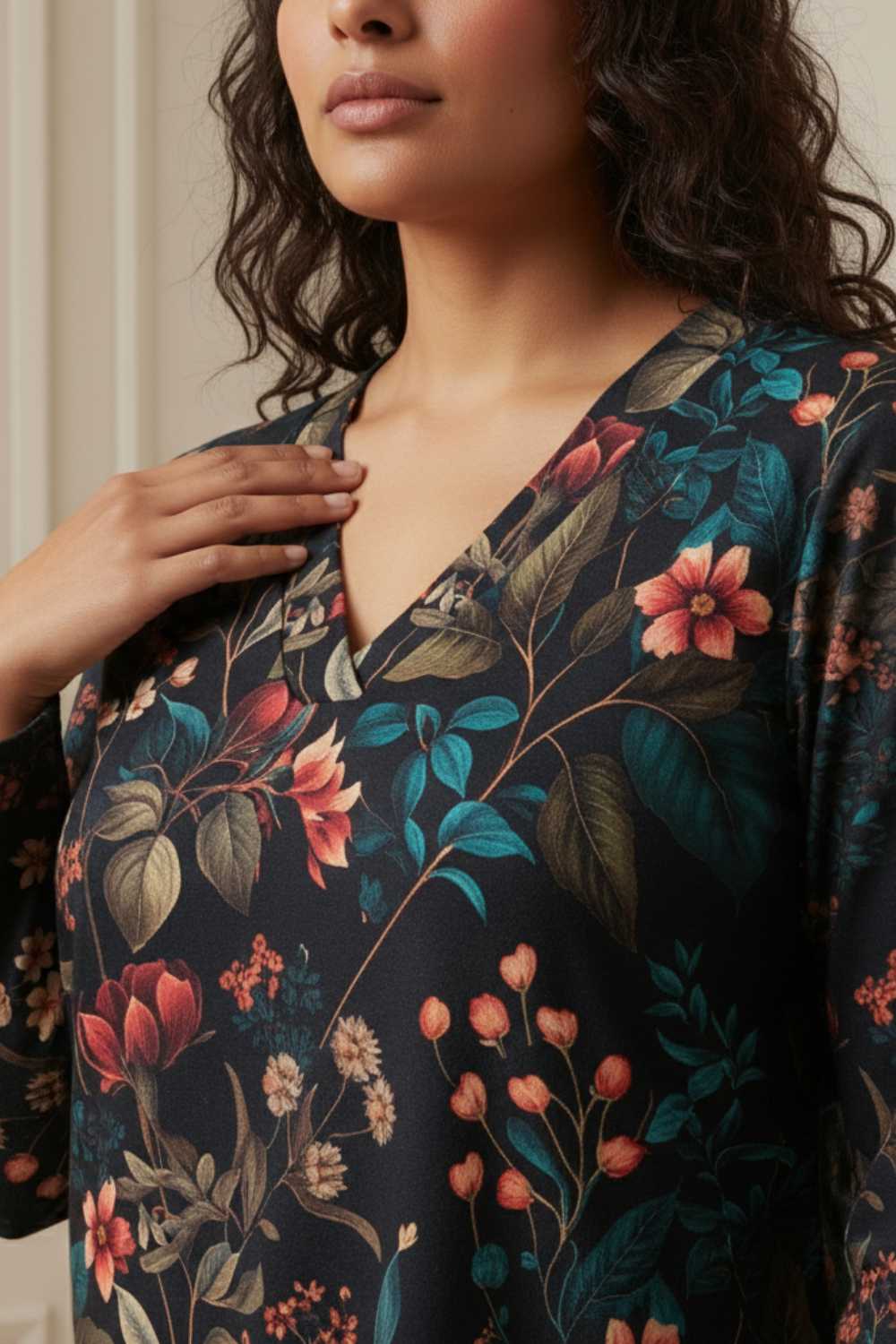 Plus Size Blue Floral SnugWeave™ Winter Top for Women