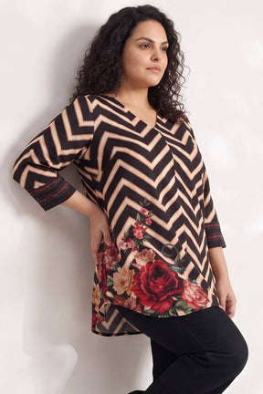 Plus Size Black Rose Chevron Print Top