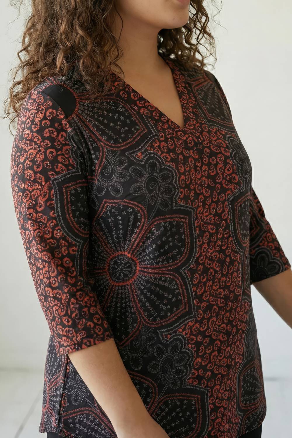 Plus Size Maroon Floral Top for Women