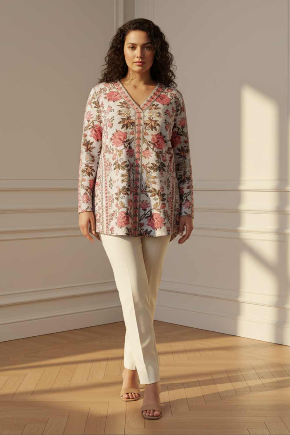 Plus Size Plus Size Pink Ethnic Floral SnugWeave™ Winter Top