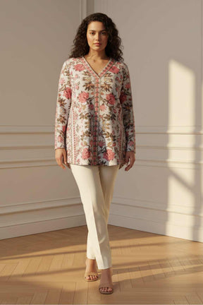 Plus Size Pink Ethnic Floral SnugWeave™ Winter Top