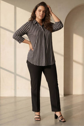 Black Striped Centre Pleat Top