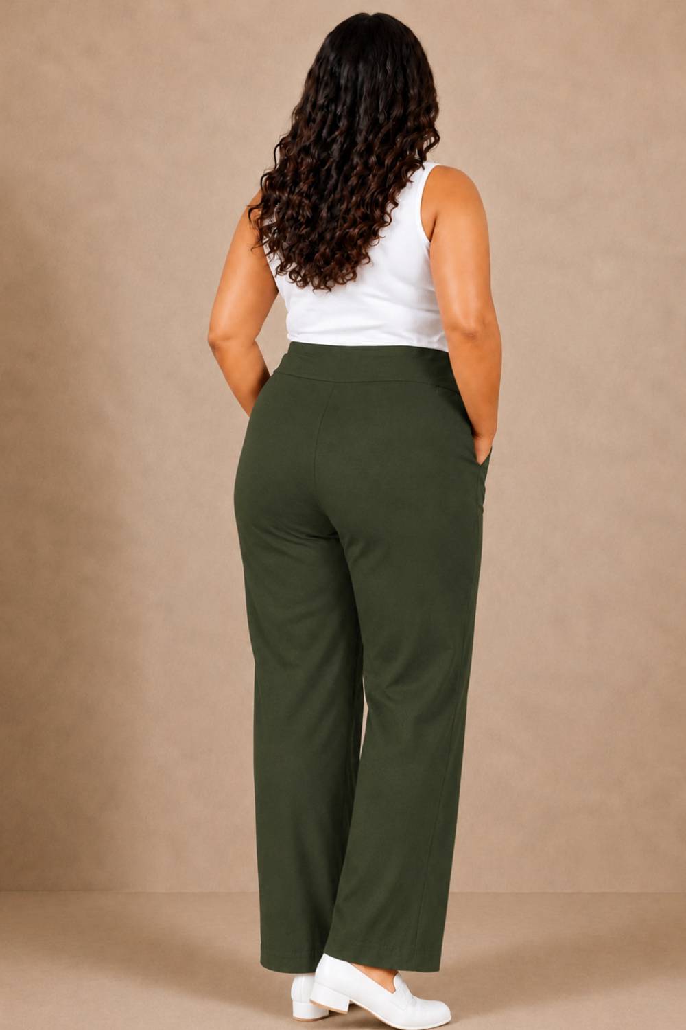 Comfortable Olive Tummy Shaping Wide Straight Pants