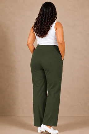 Olive Tummy Shaping Wide Straight Pants