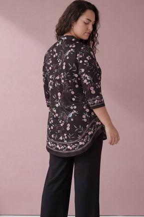 Black Floral Luxe Centre Pleat Top