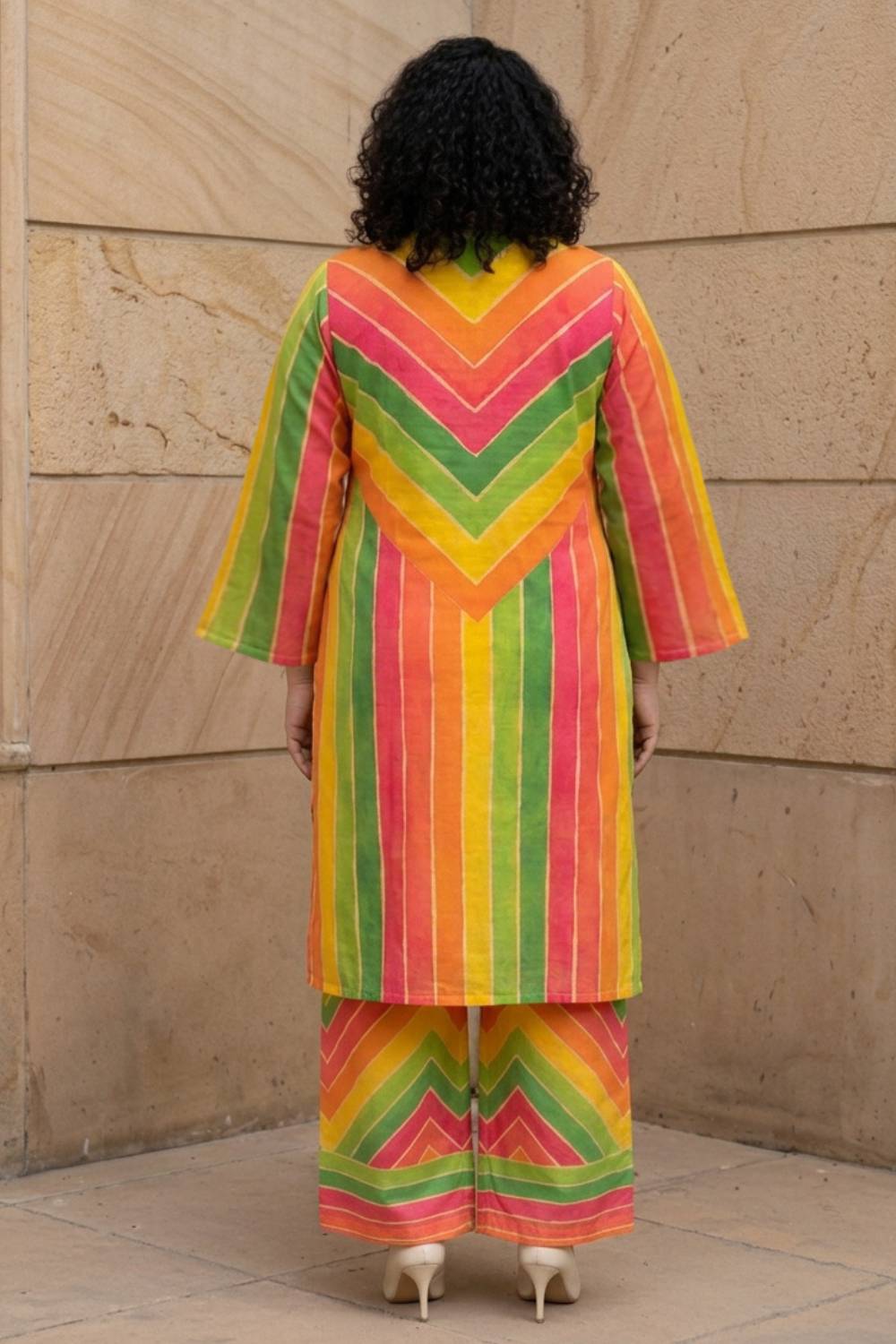Plus Size Multicolor Abstract Print Cotton Kurta Coord Set for Women