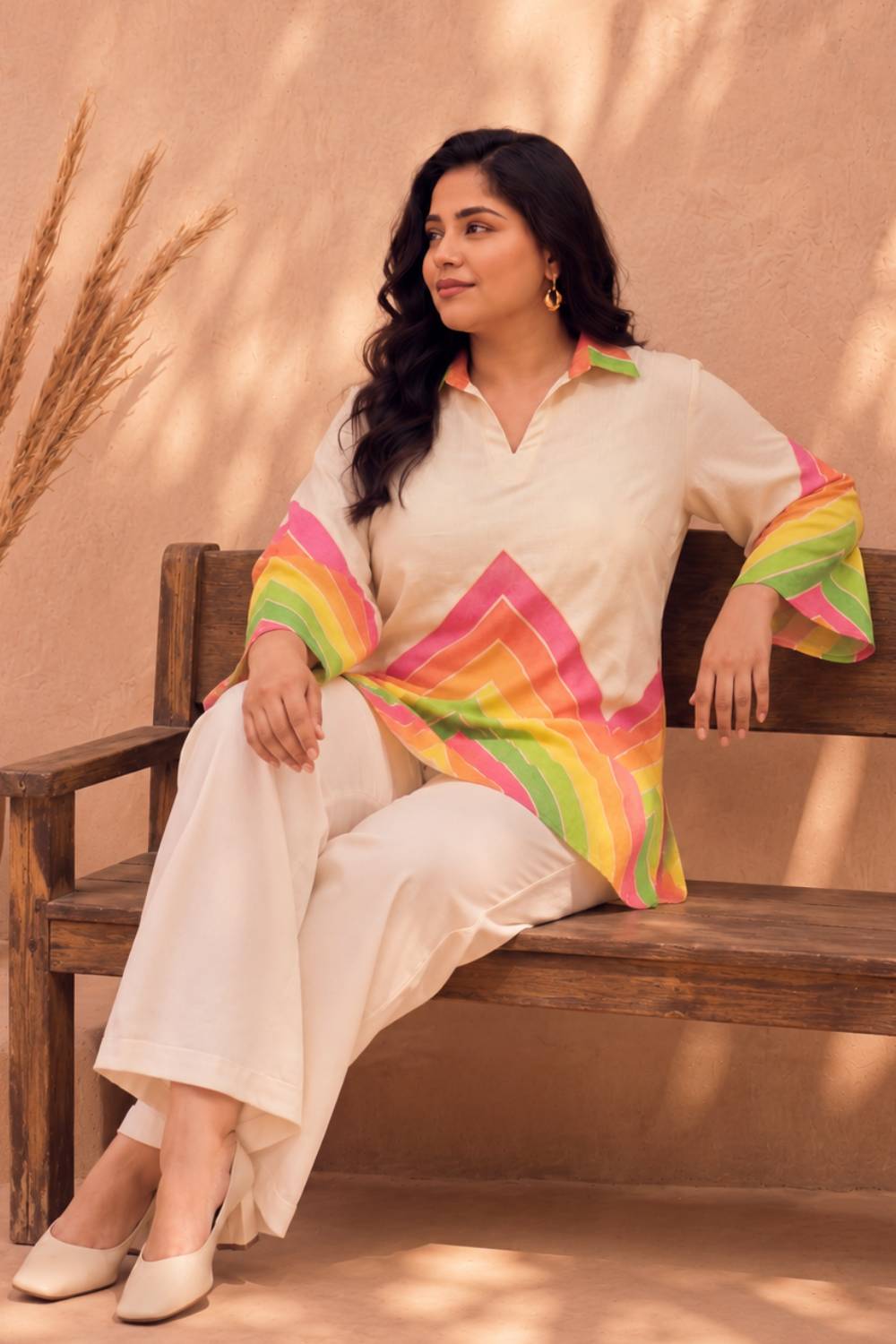 Plus Size Pastel Chevron Printed Cotton Top for Women