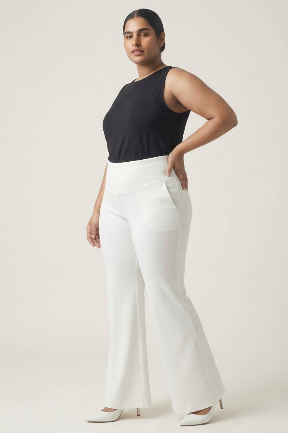 Plus Size Plus Size White Tummy Shaper Flare Pants