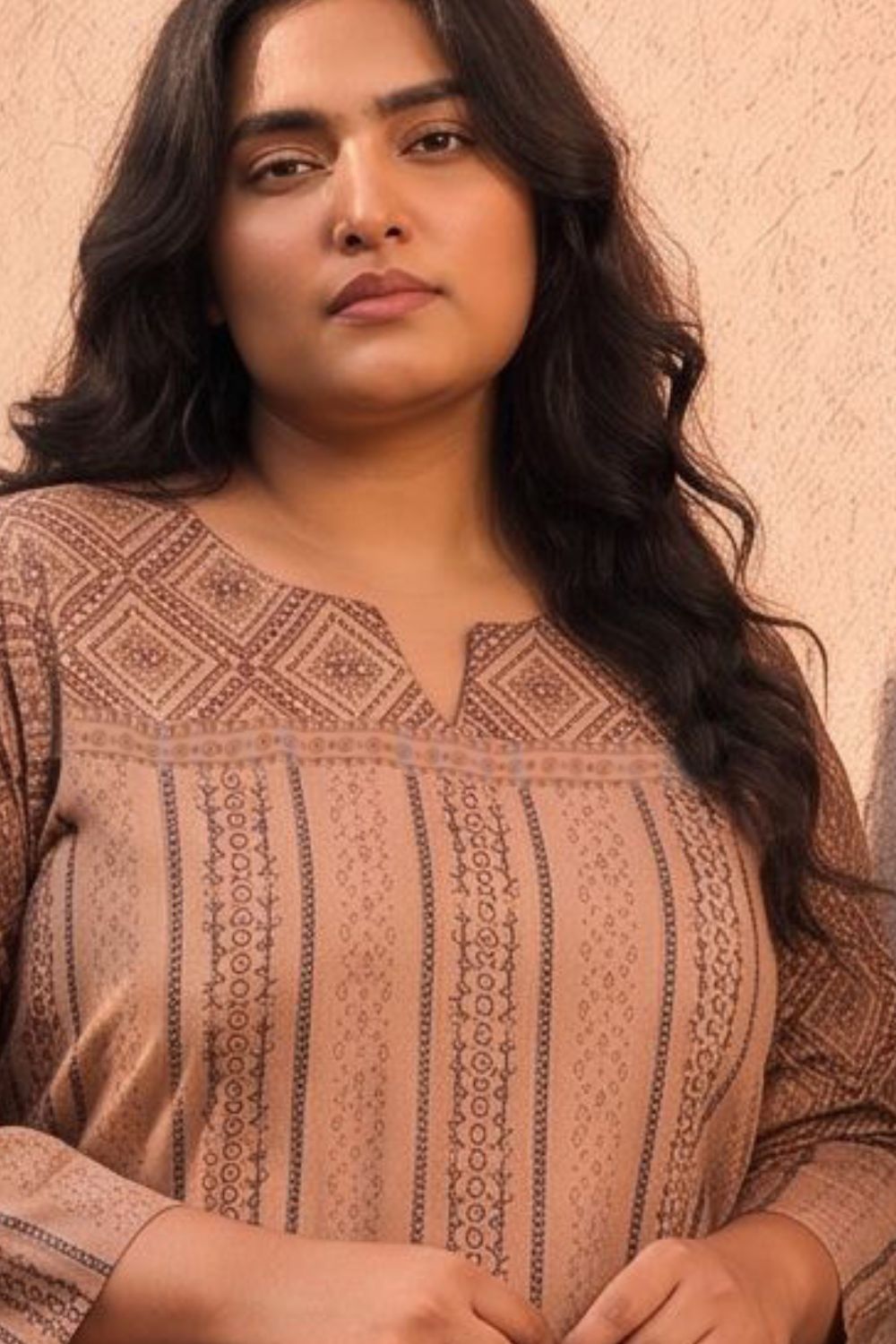 Plus Size Plus Size Ethnic Print Straight Cotton Kurta