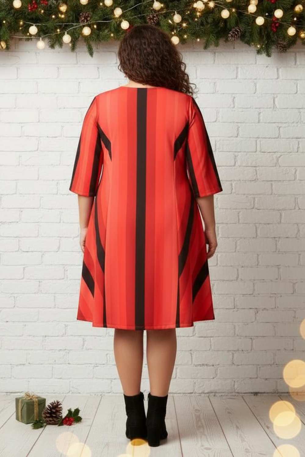 Red Striped Fit Flare Dress for Women