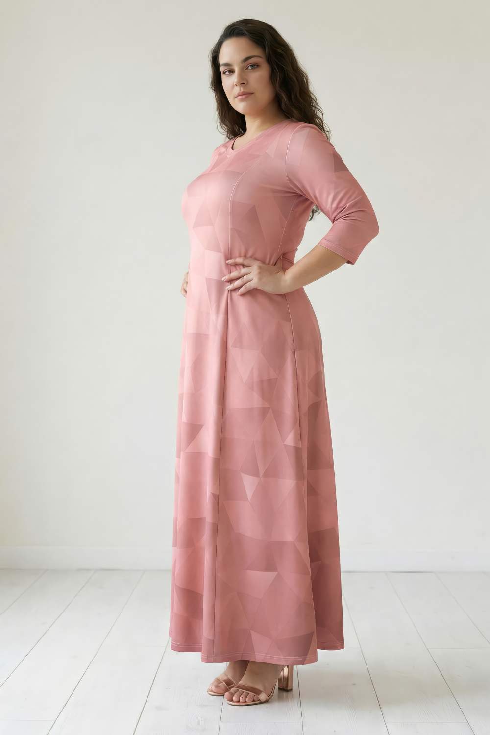 Plus Size Salmon Prism Printed Maxi Dress