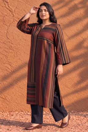 Plus Size Maroon Multistripe SnugWeave™  Kurta