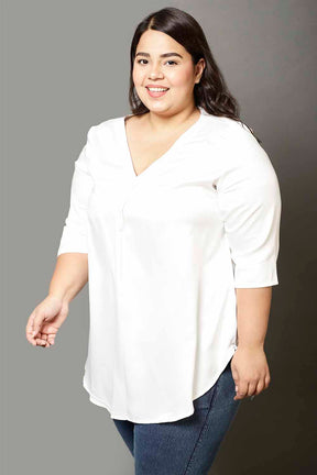 Plus Size White Satin Centre Pleat Top