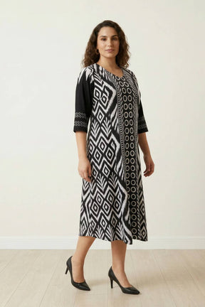 Plus Size Black & White Tribal Print A-Line Dress