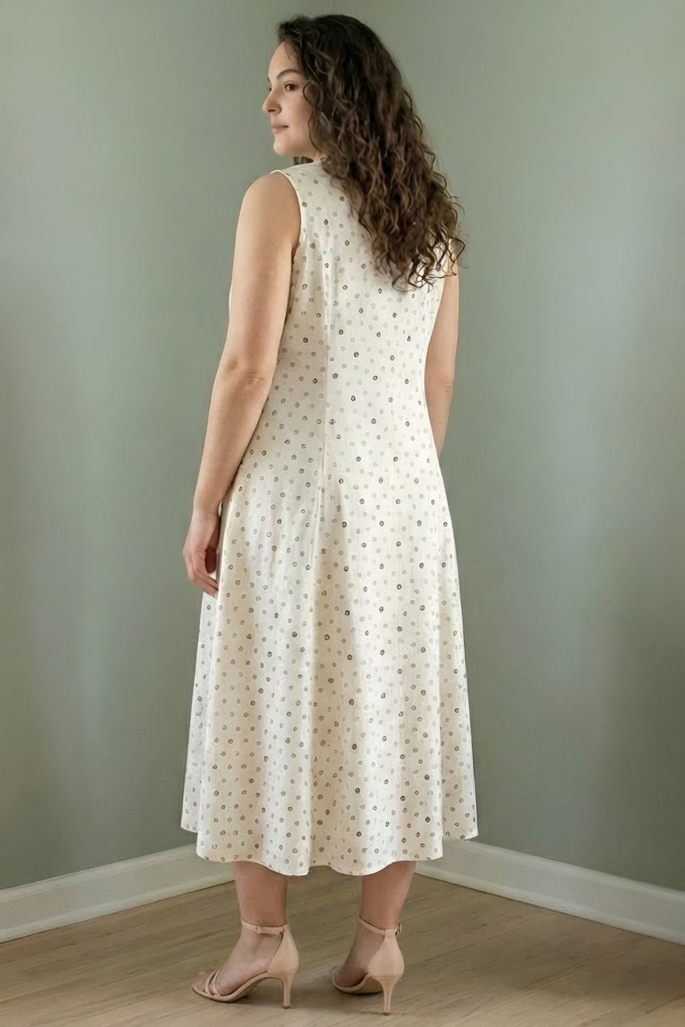 Plus Size Ivory Floral Whisper Sleeveless Cotton Midi Dress