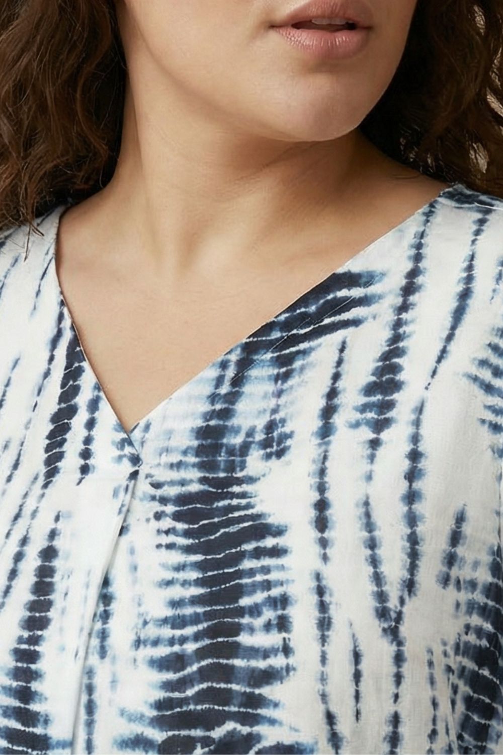 Plus Size Indigo Tie Dye Centre Pleat Top for Women