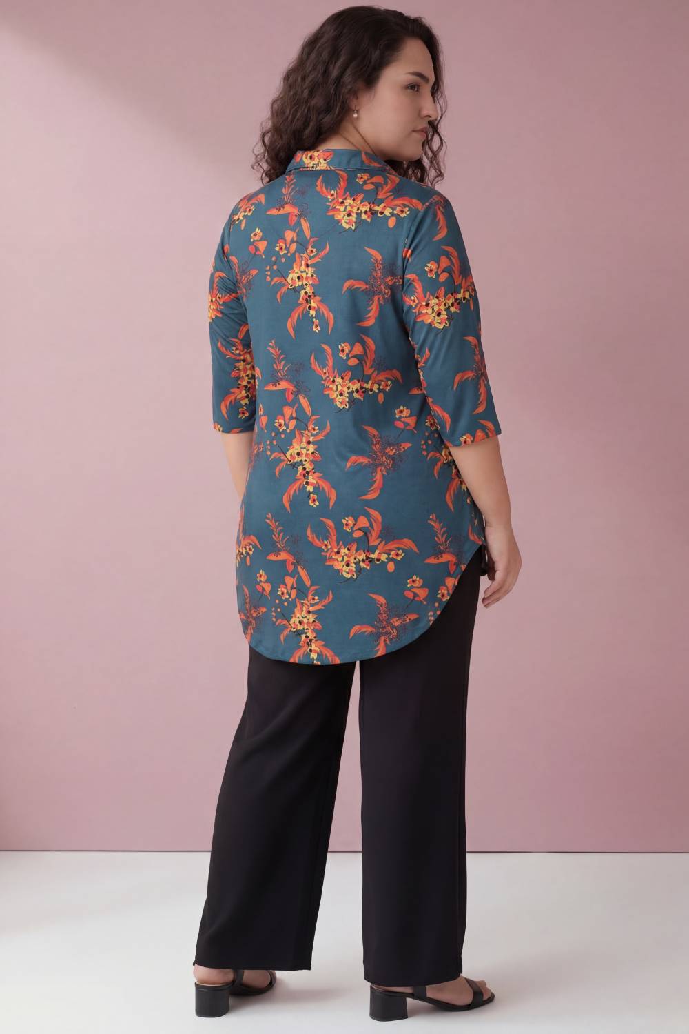 Plus Size Teal Red Floral Centre Pleat Top