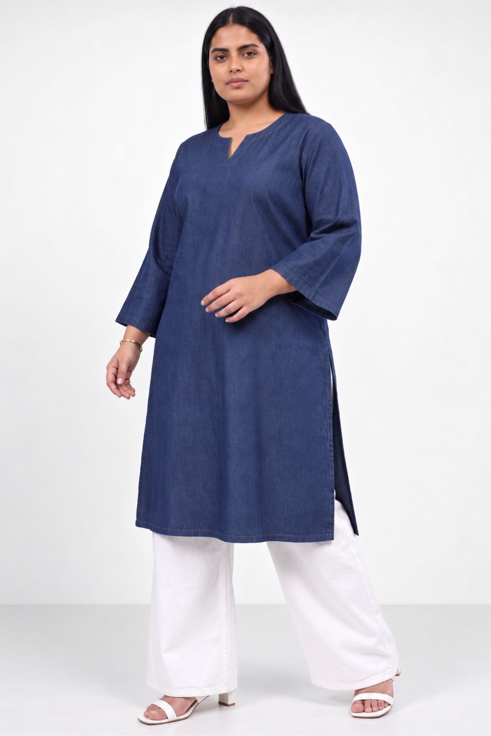 Plus Size Indigo Denim Cotton Kurta